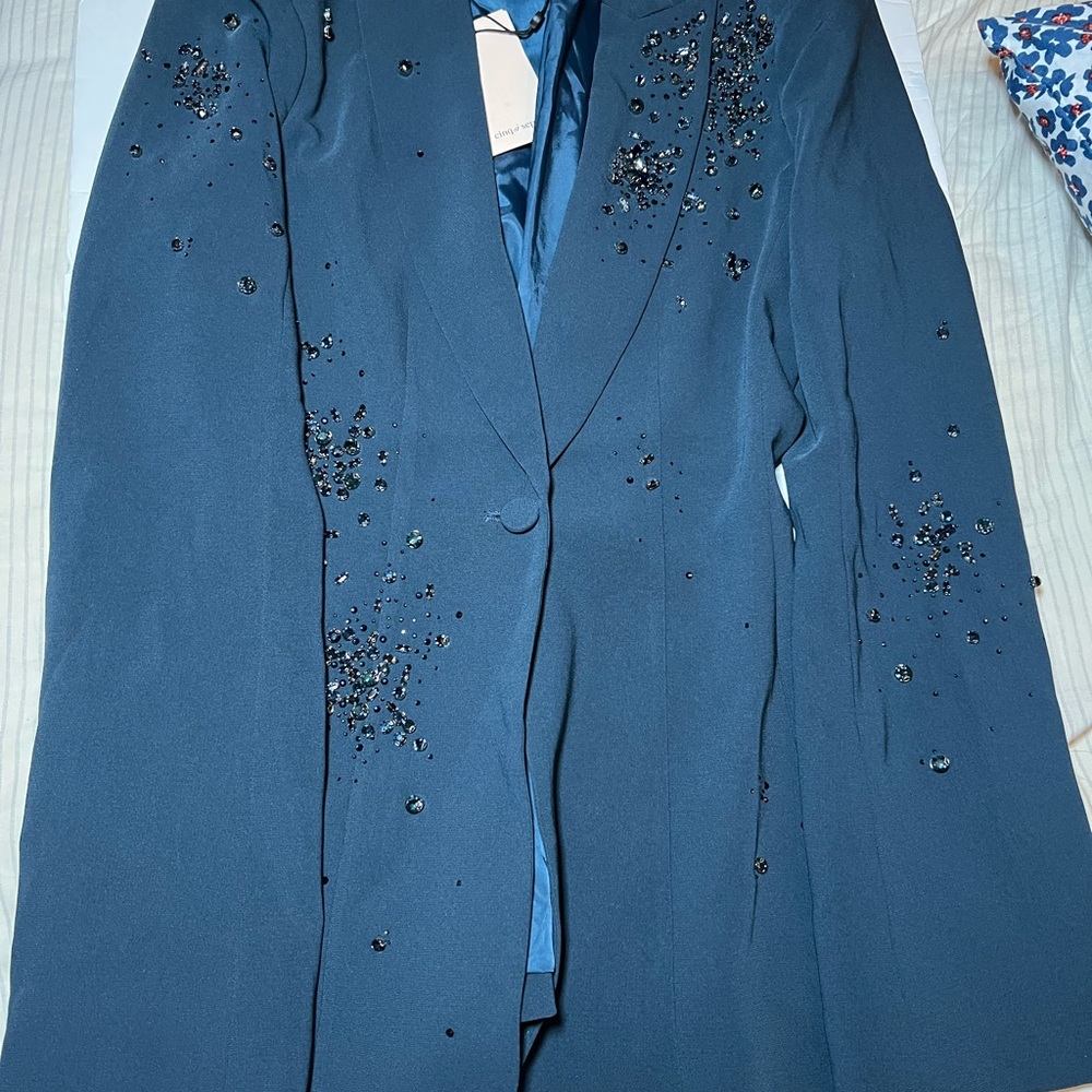 Chic Embellished Women's Blazer in Deep Blue